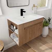 Ebern Designs Wath 30'' Wall Mounted Single Bathroom Vanity with Ceramic Top