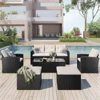 Red Barrel Studio Rattan Patio Sectional with Cushions