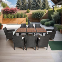 Wildon Home® 9 Piece Outdoor Patio Wicker Dining Set Patio Wicker Furniture Dining Set With Acacia Wood Top Brown Wicker