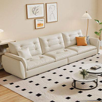 Everly Quinn 94.49" Grey Faux leather Modular Sofa cushion couch