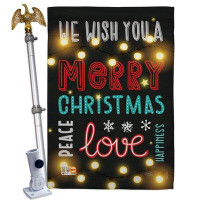 Breeze Decor Lightful Merry Christmas Love - Impressions Decorative Aluminum Pole & Bracket House Flag Set HS114144-BO-0